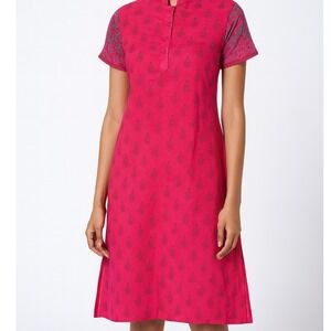 Aarong Pink Paisley Print Short Sleeve V Neck Kurti Tunic Top Bangladesh Size 36